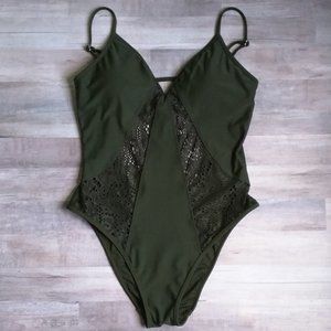 Green Lace One Piece Swim Suit